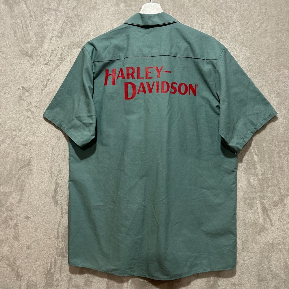 Harley Davidson Museum Collection Mens Large Green Short Sleeve Work Shirt‎ L